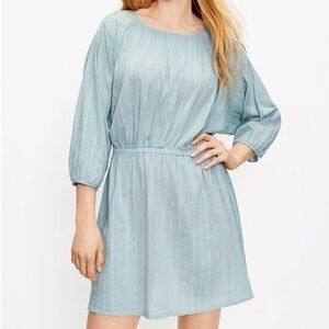 NWT Loft Beach Striped Tie back dress coverup 100% cotton womens L Seafoam blue